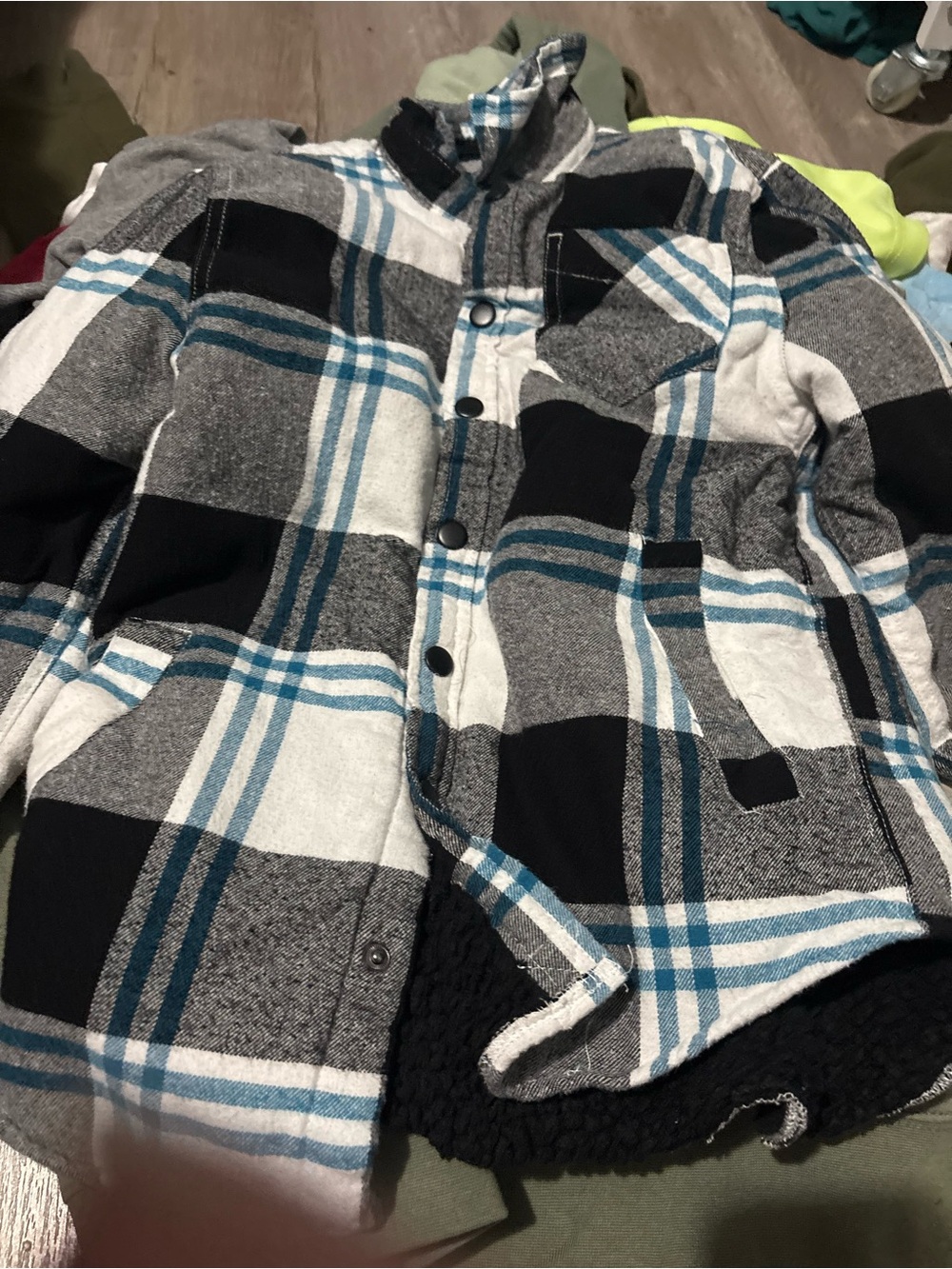 Kids Plaid Button-Up Shirt Jacket in Gray, Black & Blue size 7-8 bundle